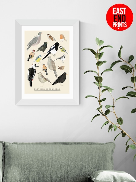 East End Prints White Garden Birds Framed Art Print (F62037) | £50 - £130