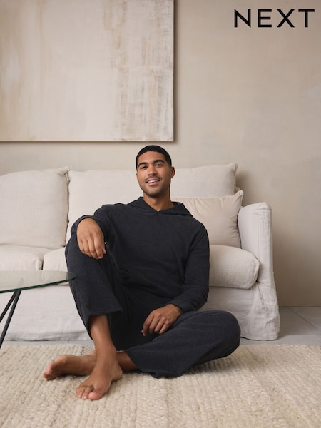 Charcoal Grey Hooded Towelling Pyjamas Set (F62164) | £38