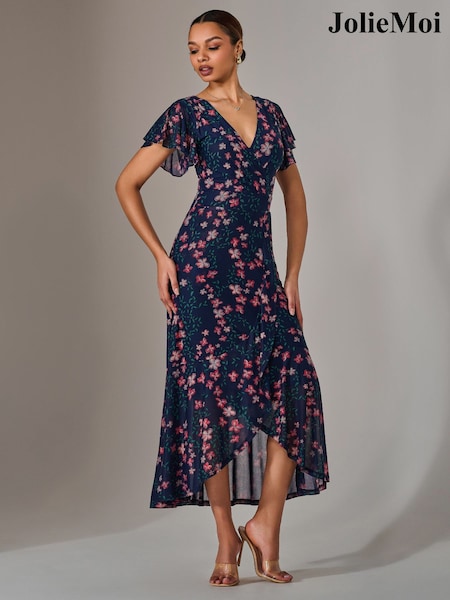 Jolie Moi Light Blue Mesh Frill Hem Maxi Dress (F62177) | £78