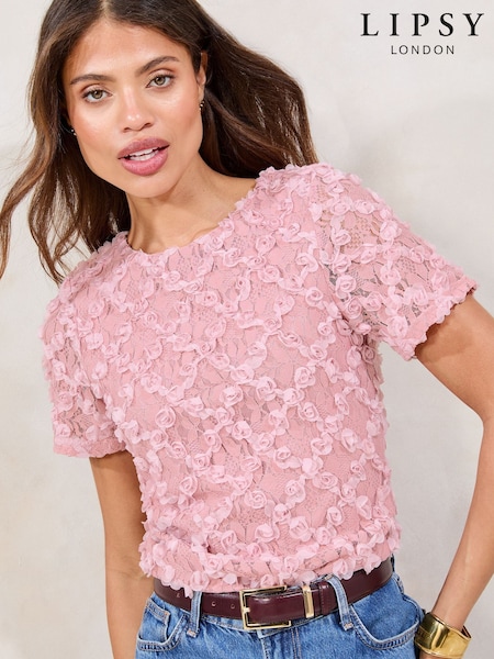 Lipsy Pink 3D Lace T-Shirt (F62192) | £36