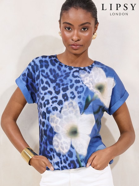 Lipsy Blue Printed Bubble Hem T-Shirt (F62197) | £28