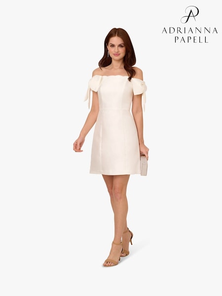 Adrianna Papell Scallop Neck Short White Dress (F62219) | £169