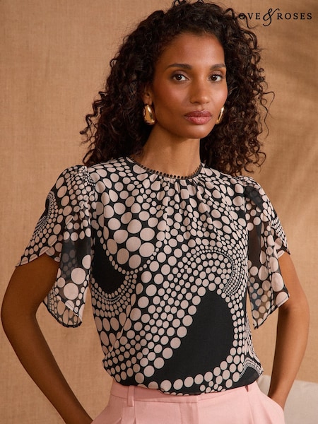 Love & Roses White Spot Short Sleeve Blouse (F62234) | £39