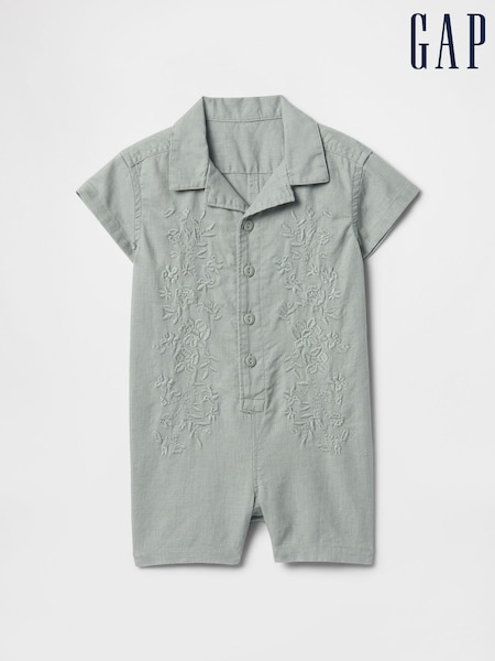 Gap Green Linen-Cotton Cabana Romper (Newborn-24mths) (F62260) | £25