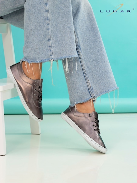Lunar Natural St Ives Metallic Pewter Plimsoll Shoes (F62262) | £48