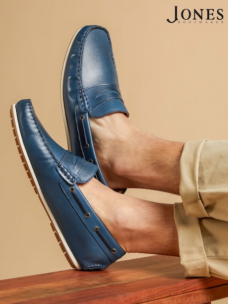 Jones Bootmaker Blue Parks Casual Leather Moccasins Shoes (F62264) | £99