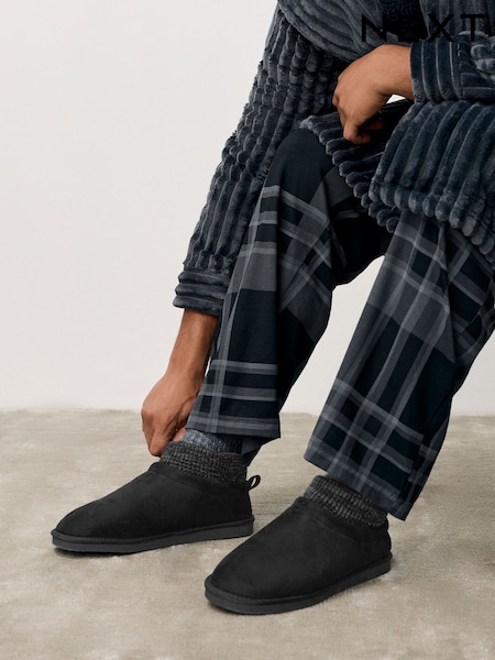 Black Knitted Cuff Boot Slippers (F62282) | £30