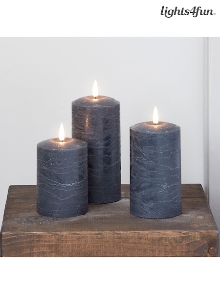 Lights4fun Grey TruGlow® LED Pillar Candle Trio (F62309) | £27
