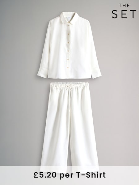 The Set White 2 Pack Linen Blend Shirt and Trousers Set (F62313) | £40