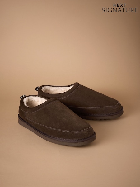 Brown Signature Suede Faux Fur Lined Slippers (F62321) | £35