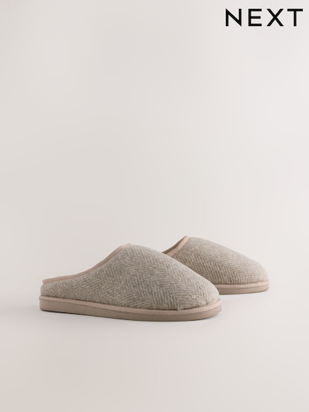 Neutral Herringbone Mule Slippers (F62341) | £22