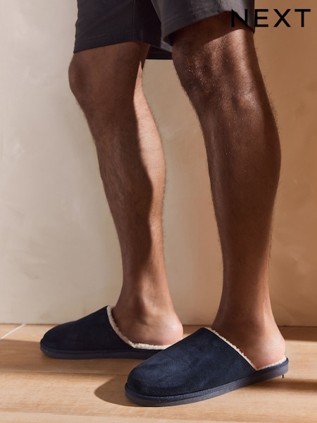 Navy Microsuede Mule Slippers (F62345) | £20