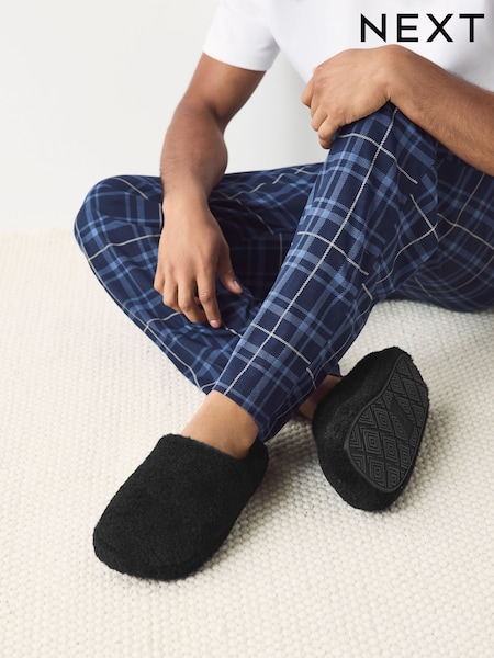 Black Faux Fur Mule Slippers (F62384) | £20