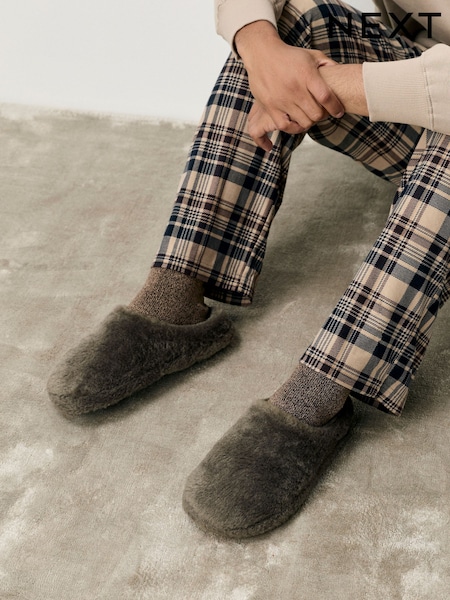 Taupe Faux Fur Mule Slippers (F62385) | £20