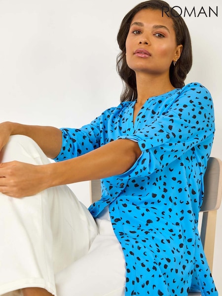 Roman Blue Spot Print V-Neck Button Blouse (F62462) | £40