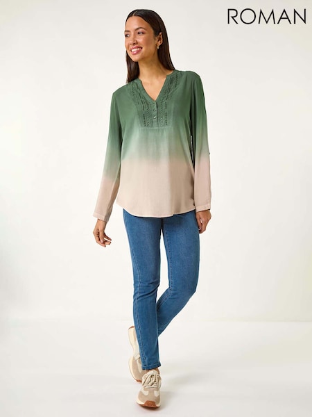 Roman Green Dip Dye Print V-Neck Top (F62467) | £40