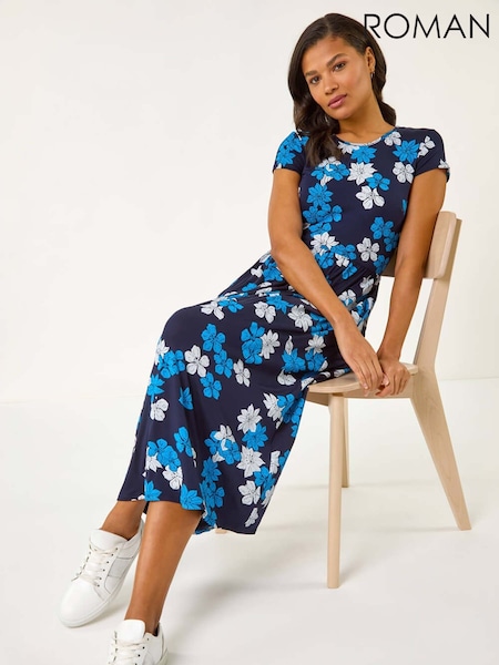 Roman Blue Floral Print Pocket Midi Dress (F62488) | £42