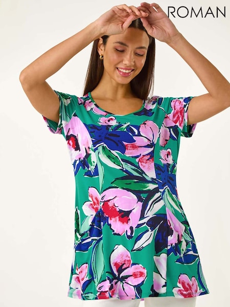 Roman Blue Textured Floral Tunic Top (F62496) | £36