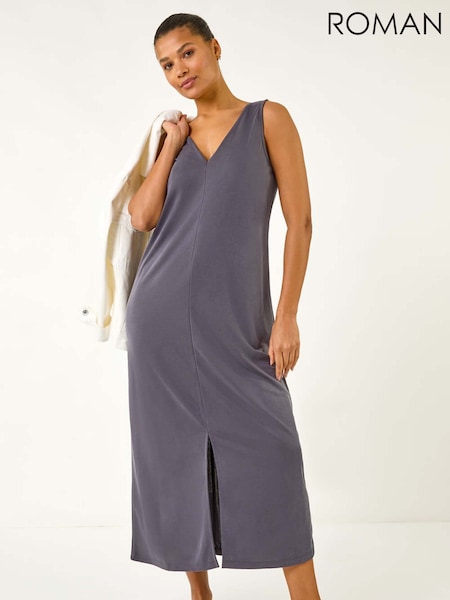 Roman Grey Soft Pique Stretch Midi Dress (F62504) | £42