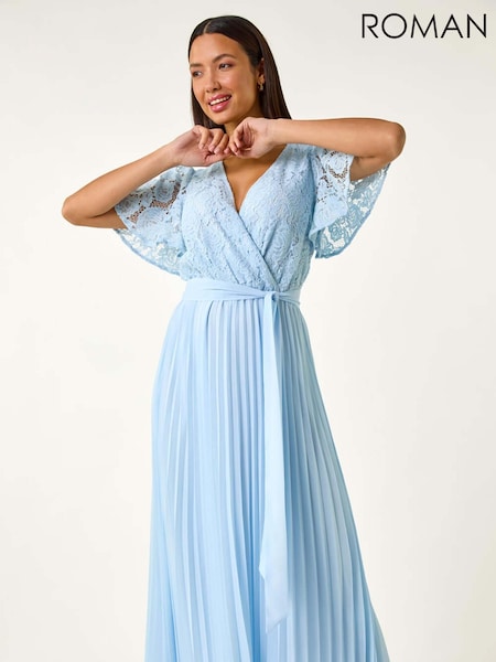 Roman Blue Lace Detail Wrap Midi Dress (F62505) | £70