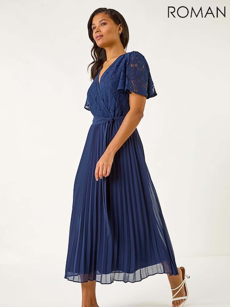 Roman Navy Lace Detail Wrap Midi Dress (F62512) | £70