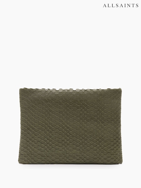 AllSaints Green Bettina Snake Clutch (F62541) | £119