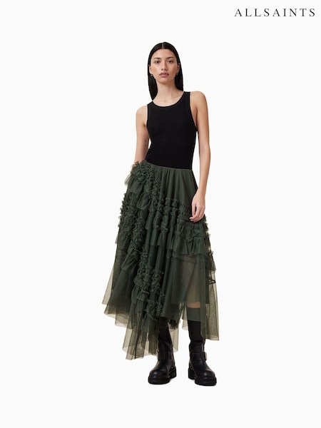 AllSaints Green Jen Tulle Skirt (F62542) | £159