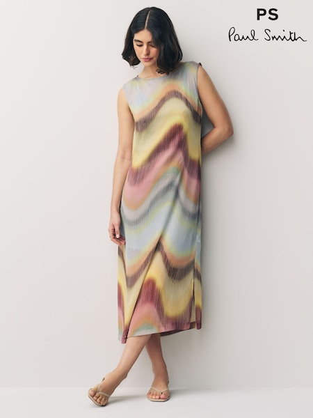 PS Paul Smith Pink Mesh Pleat Swirl Midi Dress (F62543) | £310