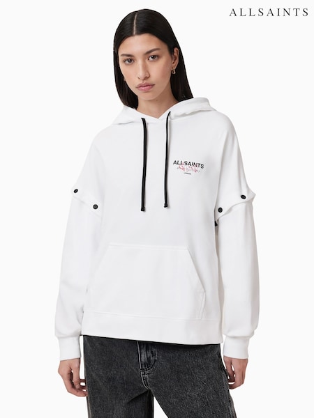 AllSaints White Amore Amphie 100% Organic Cotton Hoodie (F62545) | £149