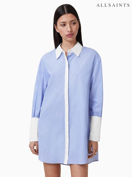 AllSaints Blue Alber Stripe 100% Organic Cotton Dress (F62546) | £159