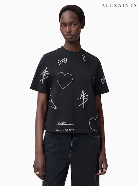 AllSaints Black Stina Lisa 100% Organic Cotton T-Shirt (F62547) | £59