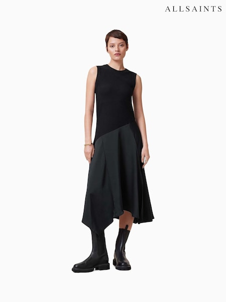 AllSaints Black Pia Satin Dress (F62561) | £129