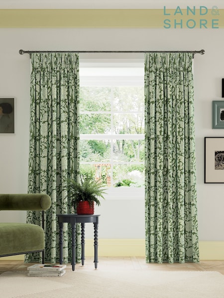 Land & Shore Green Rowallane Lined Pencil Pleat Curtains (F62637) | £95 - £150
