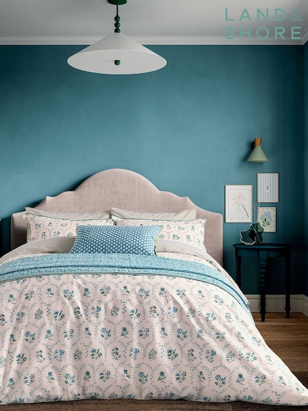 Land & Shore Green Ella's Cross-Stitch Duvet Cover and Pillowcase Set (F62638) | £60 - £105