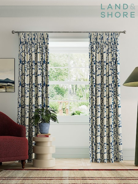 Land & Shore Blue Rowallane Lined Pencil Pleat Curtains (F62643) | £95 - £150