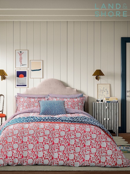 Land & Shore Blue Red Rowallane Duvet Cover and Pillowcase Set (F62715) | £60 - £105