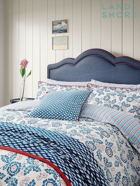 Land & Shore Blue Red River 100% Cotton Cushion (F62726) | £45