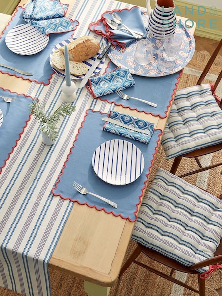 Land & Shore Blue Red Ticking Stripe Seat Pad (F62740) | £20