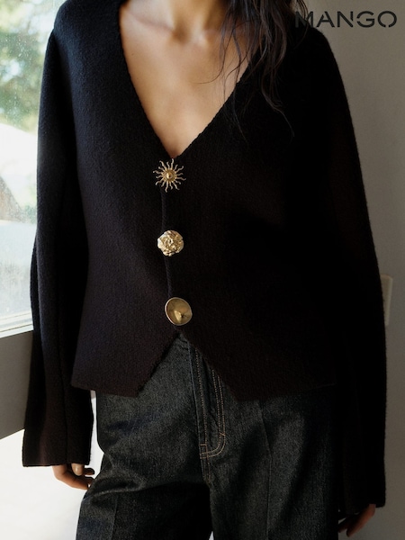 Mango Black Knitted Jewel Button Jacket (F62811) | £60