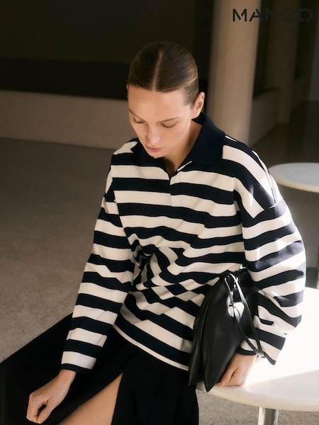 Mango Blue Striped Polo-Neck Sweatshirt (F62816) | £50