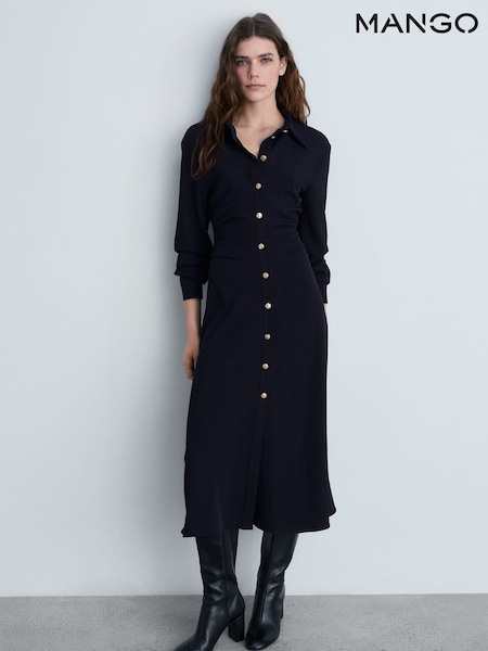Mango Black Maxi Draped Waist Shirt Dress (F62820) | £56