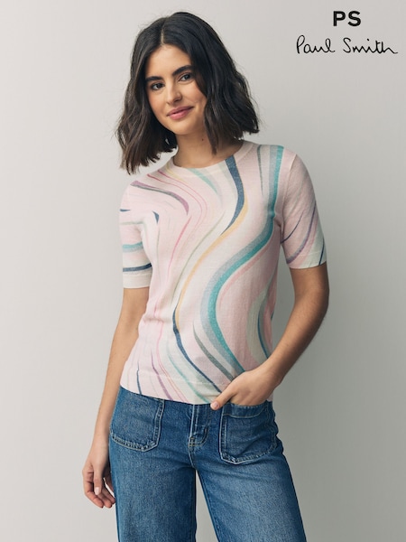 PS Paul Smith Pink Swirl Knitted Short Sleeve Top (F62829) | £260
