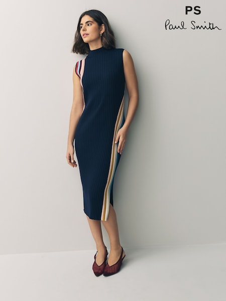 PS Paul Smith Knitted Ribbed Swirl Wool Blend Dress (F62831) | £350
