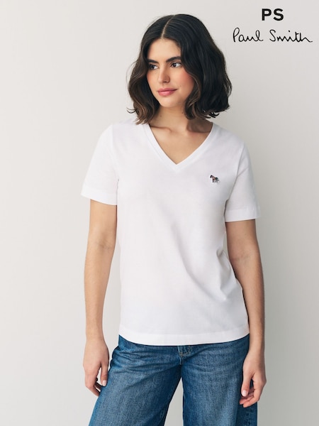 PS Paul Smith V-Neck Zebra Logo 100% Organic Cotton T-Shirt (F62841) | £65