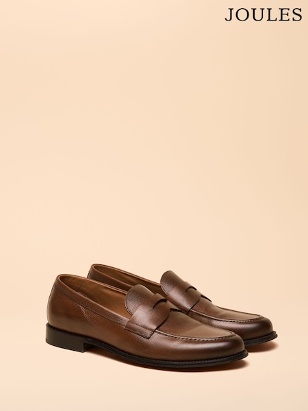Joules Tan Brown Leather Saddle Loafers (F62882) | £75