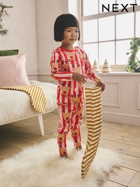 Red/Pink Stripe Reindeer Christmas Pyjamas (9mths-16yrs) (F62994) | £11 - £15