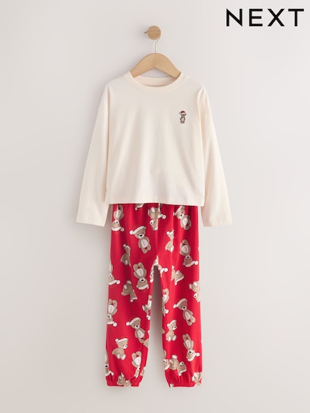 Cream/Red Bear Christmas Jogger Style Pyjamas (9mths-16yrs) (F62999) | £12 - £19