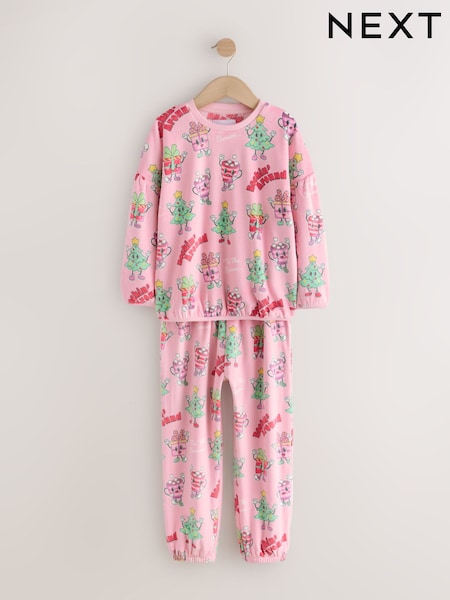 Pink Festive Christmas Cosy Fleece Pyjamas (3-16yrs) (F63003) | £17 - £24
