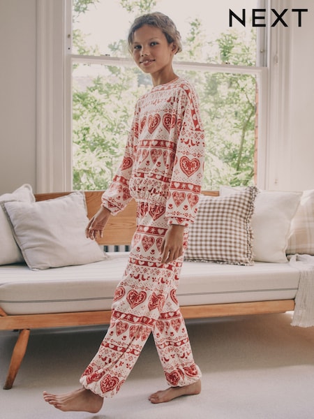 Red/Ecru Fairisle Christmas Cosy Fleece Pyjamas (3-16yrs) (F63008) | £17 - £24