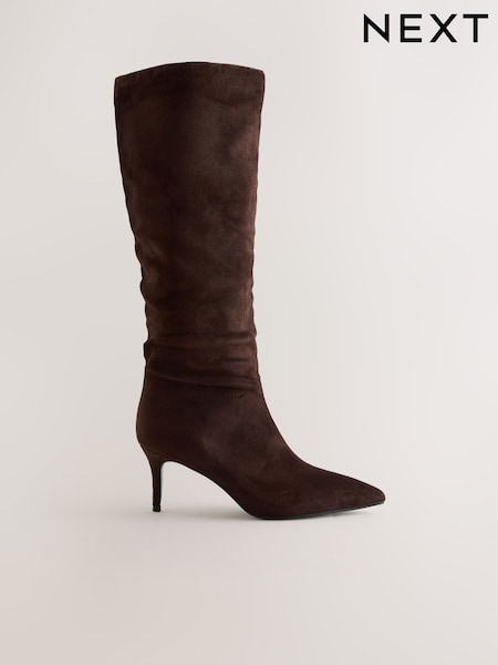 Chocolate Brown Forever Comfort® Point Toe Heel Slouch Knee High Boots (F63017) | £65